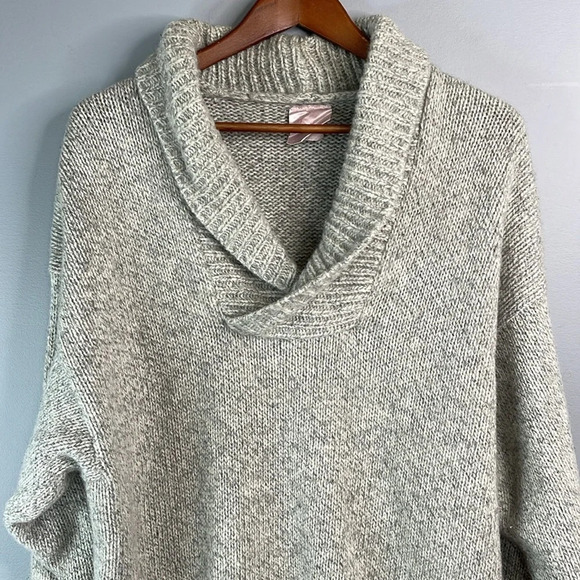 VINTAGE Men’s Hand Knit Grey 100% Wool Shawl Collar Sweater Coastal Size L - Picture 3 of 10